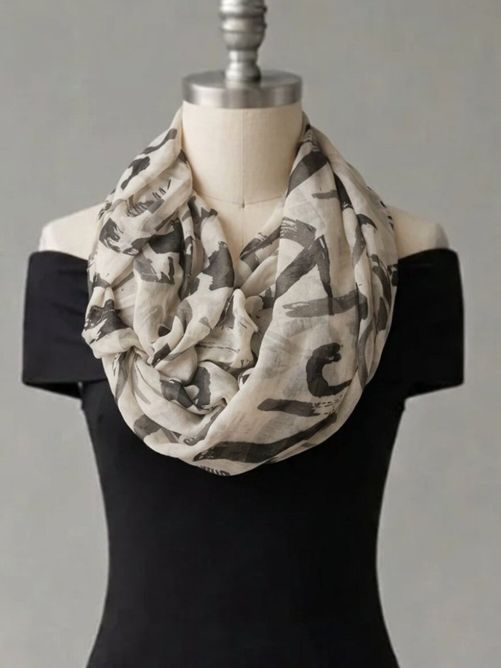 NWT APT. 9 | Black & Light Gray Long Looping / Infinity Scarf | OSFA